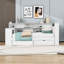 Lit plateforme en bois 2 tiroirs avec tablettes, station de charge et bureau-528090582-528189114