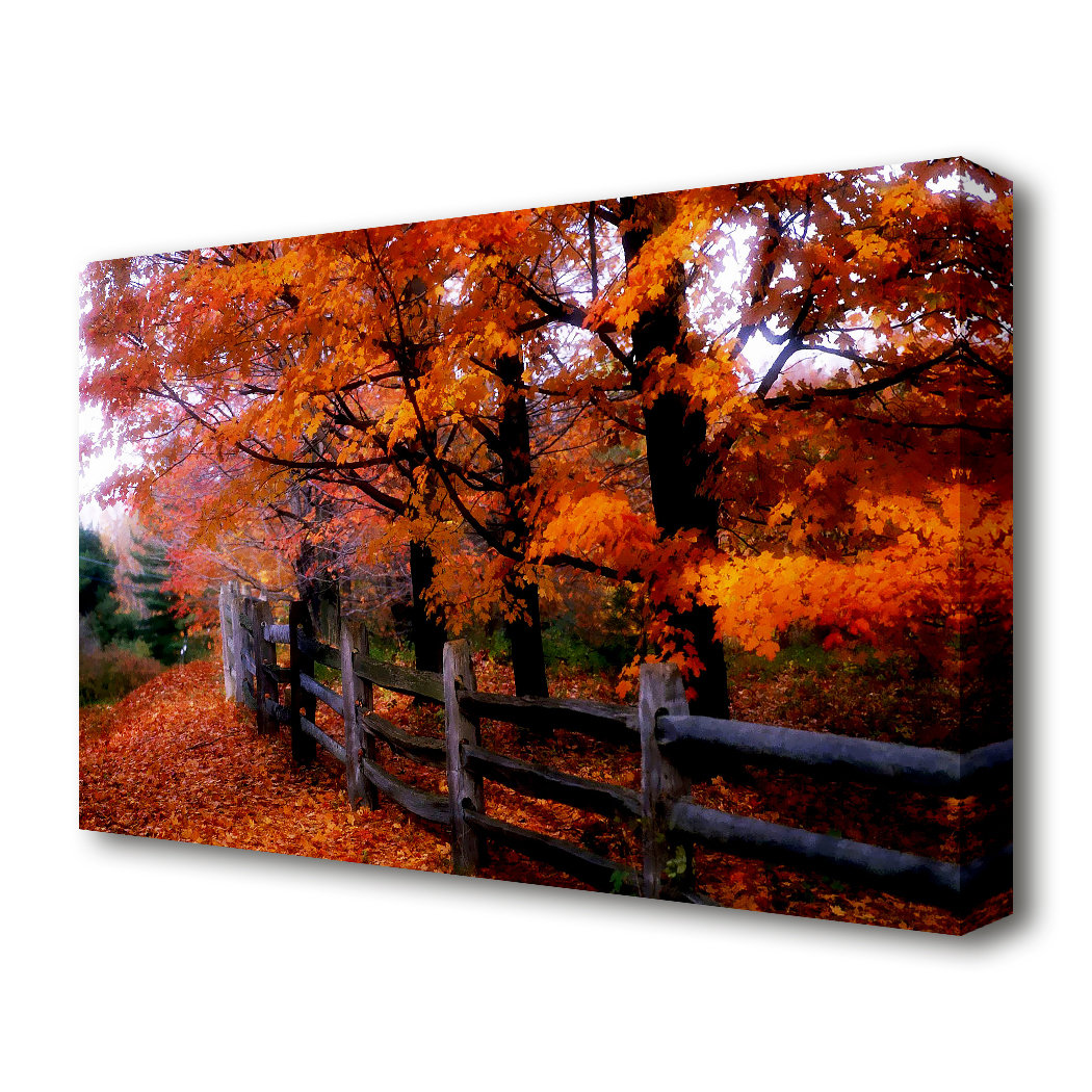East Urban Home 'Orange Autumn Leaves Landscape' - Wrapped Canvas ...