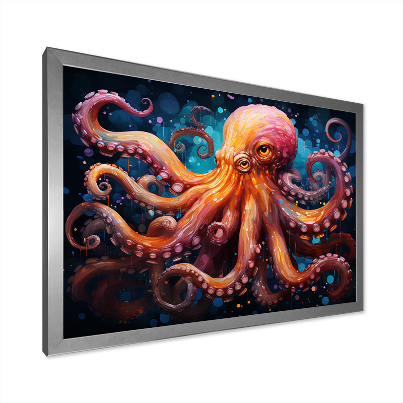 Octopus Expressionist Abyss II sur toile, Cadre simple argenté, H 34 po x l 44 po x P 1,5 po