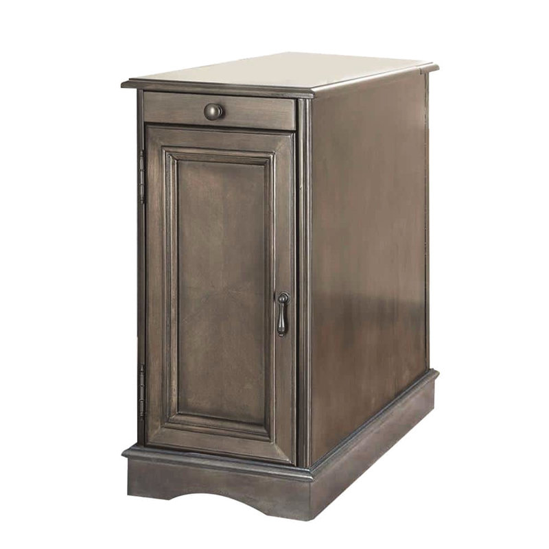 Storage Cabinet Side Table In Grey With Charging - 24"H Transitional Nightstand And Grey Colour, Grey