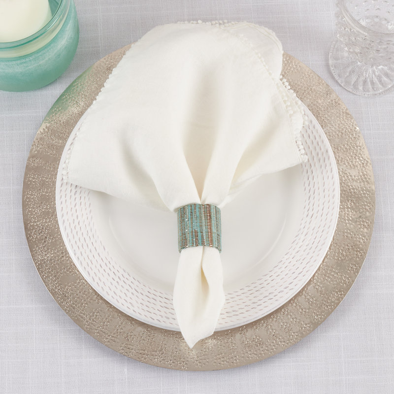 Turquoise Shimmering Woven Nubby Napkin Rings Set of 4