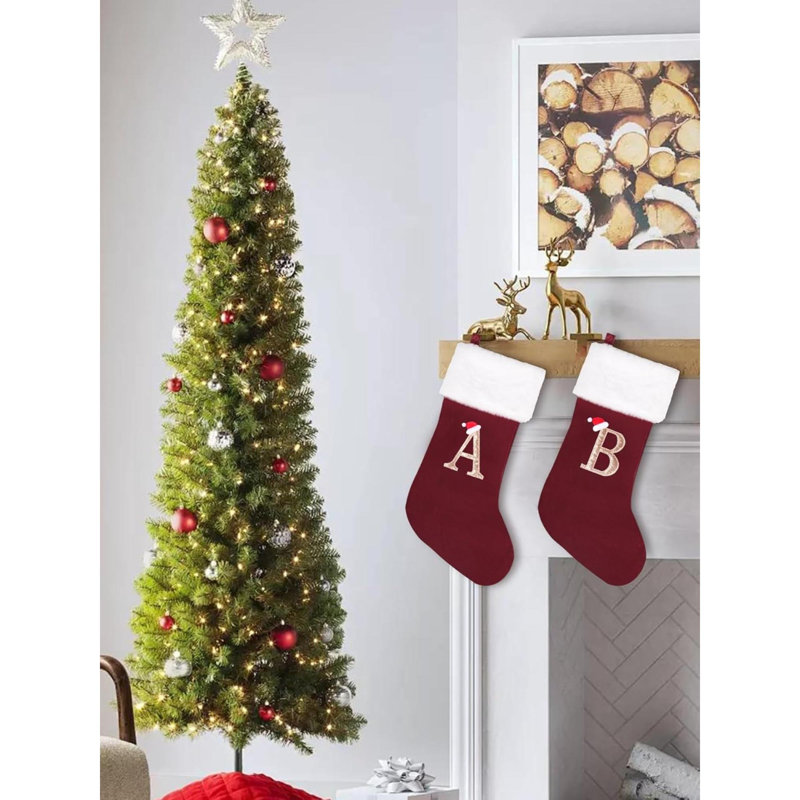Bas de Noël monogrammés de 20 pouces avec lettres, bas de Noël super doux, bas de grand monogramme, bas de lettre rouge pour les Fêtes de Noël, cadeau de Noël…