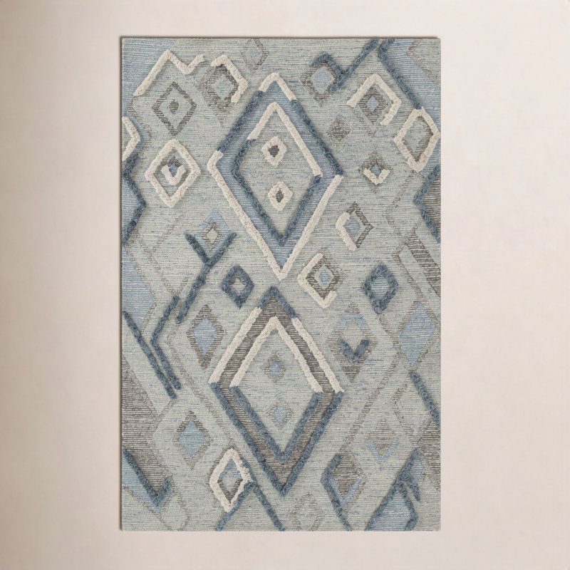 Tapis bleu en laine touffeté à la main Cheryl 8 pi x 10 pi, Rectangle 8 pi x 10 pi