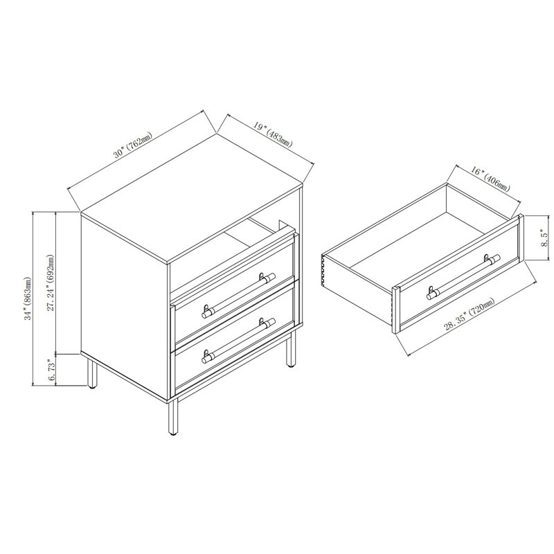 Commode 3 tiroirs Hopper Studio Sophia, Gris