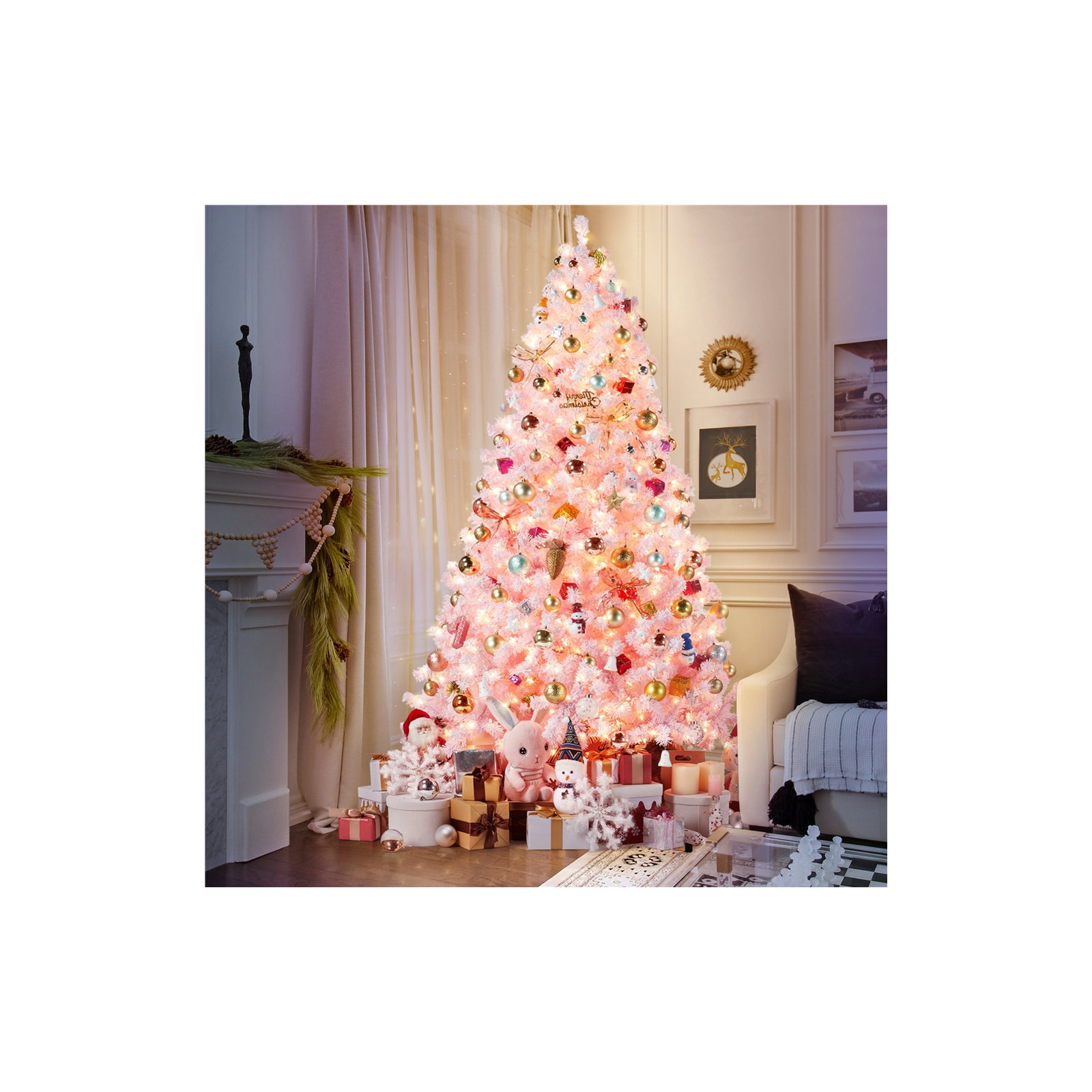 Pre-lit Flocked Artificial Christmas Tree with Foldable Stand, 4.5'