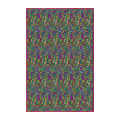 Tapis gris / brun en laine / polyester tissé à la machine Ikat