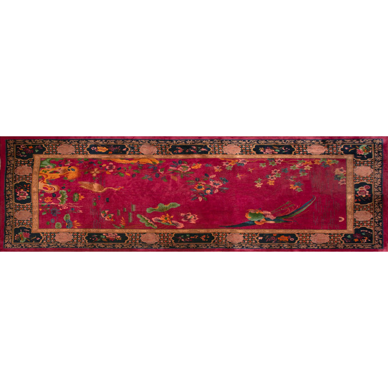 Tapis mauve antique en laine Art Deco