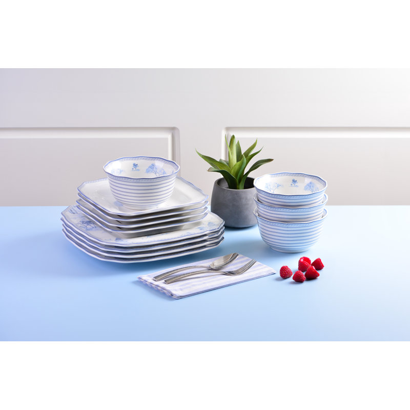 Scenic Toile Blue and White Porcelain 12-Piece Dinnerware Set
