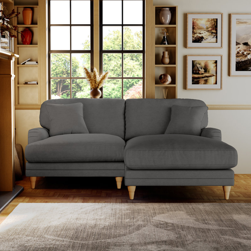 Elfur 3 Seater Sofa & Chaise, Charcoal, Right Hand Facing, Country Oak