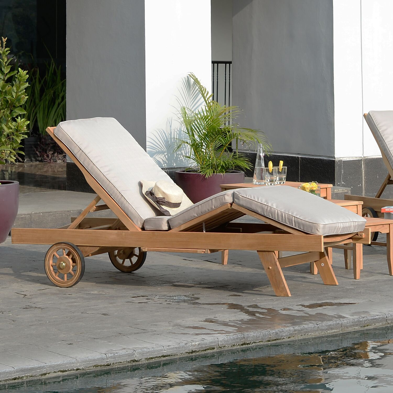 Summerton 28.5'' Outdoor Teak Chaise Lounge, Beige