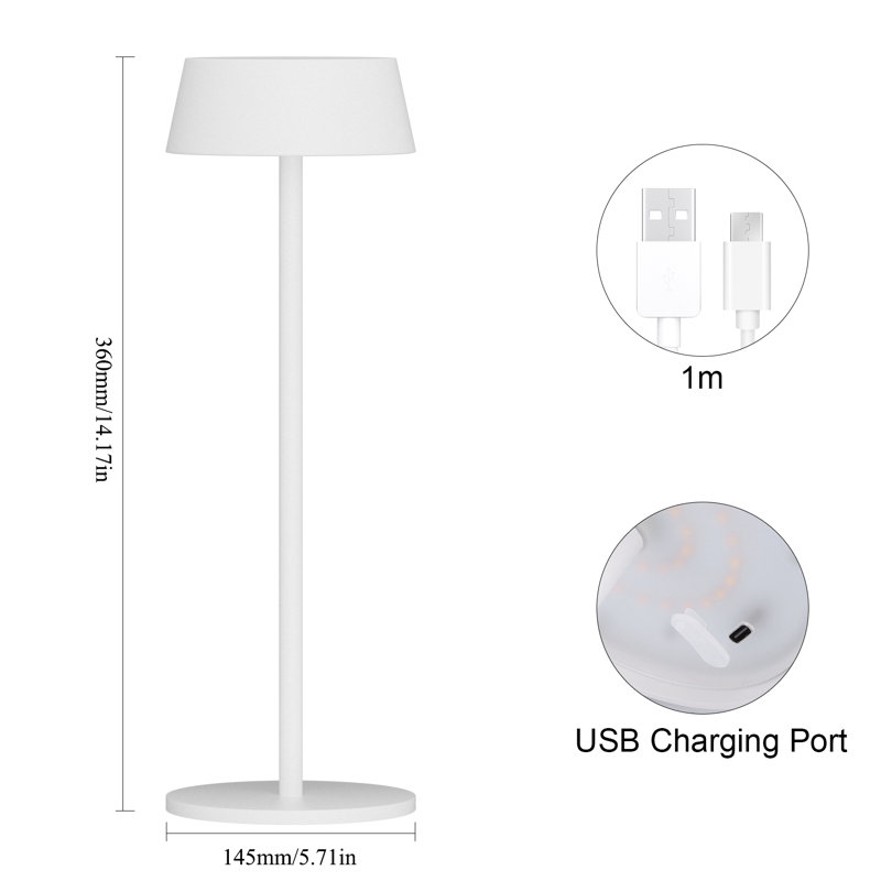 Ensemble de 2 lampes de table modernes, 14 po, lumière de bureau imperméable Ip54 à intensité variable blanc mat 3000 K, contrôle tactile