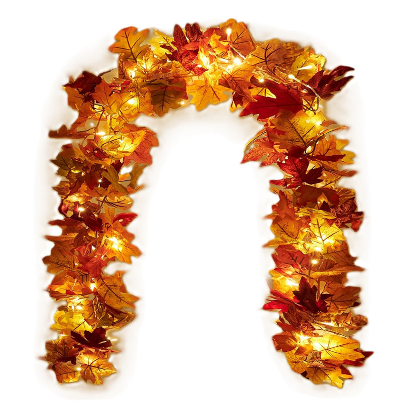 2 Pack Fall Maple Garland with 40 LED String Light- 5.8ft/Piece Artificial Fall Foliage Garland Autumn Decor