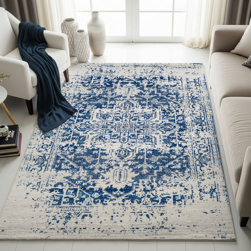 Manitou Dark Blue/Gray Rug, Rectangle 200 x 275cm