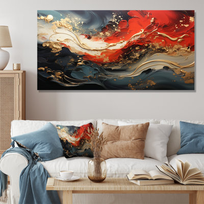 Rouge et or feu de marbre VI - art mural abstrait