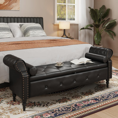  Banc de chambre 65 "avec rangement, bancs de lit en similicuir avec boutons capitonnés