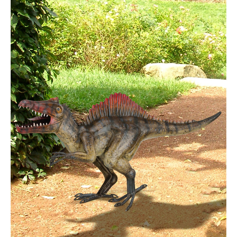 Statue de jardin en métal en forme de dinosaure avec un design tridimensionnel détaillé et une finition résistante aux intempéries
