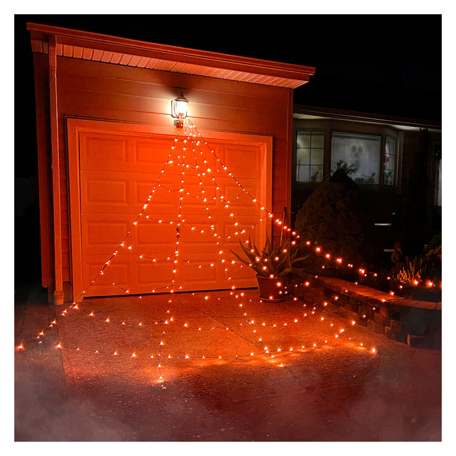 Creepy Yard Decor Haunted Hill Farm 12-ft. Prelit Spider Web with 3 Multicolor Light Functions, Halloween Decoration