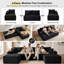  Canapé modulaire surdimensionné en U de 134 po en velours côtelé avec méridienne double, porte-gobelets, poches de rangement latérales et coussins décoratifs, sans assemblage requis, pour le salon, noir-594679229