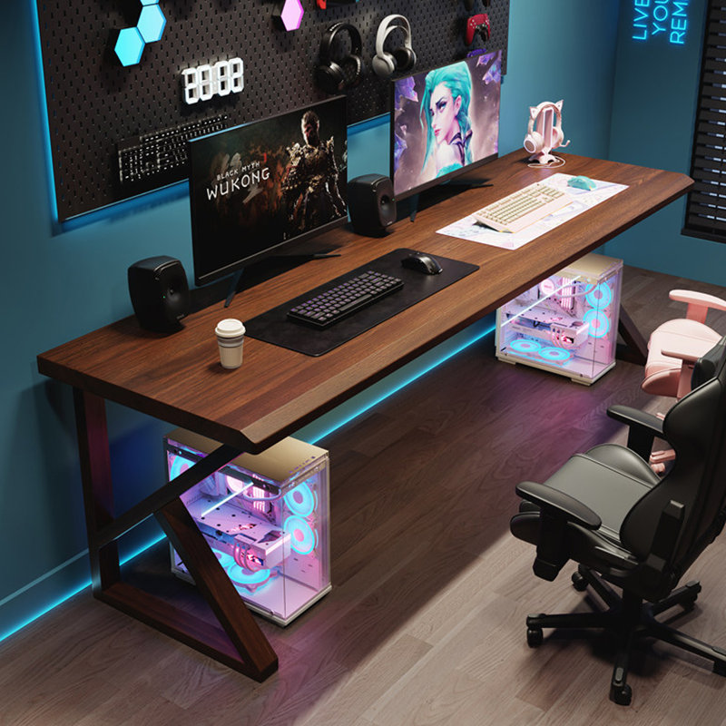 Bureau brun bois de noyer + rectangulaire en bois massif + acier au carbone, H 29,53 po x l 62,99 po x P 27,56 po