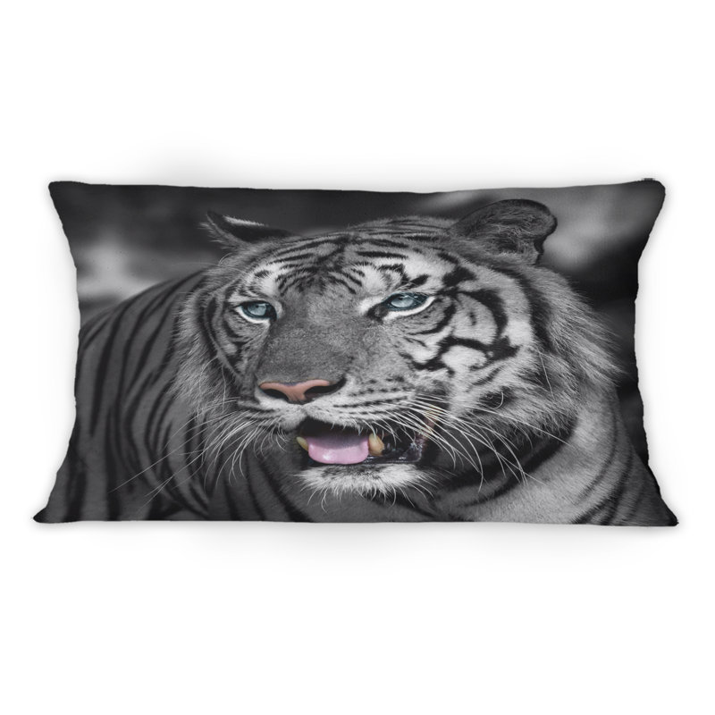 Portrait d'un tigre blanc I - coussin décoratif traditionnel imprimé 1