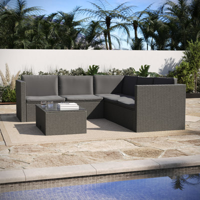 Canapé modulaire en forme de L en osier avec table basse en rotin PE intérieur / extérieur