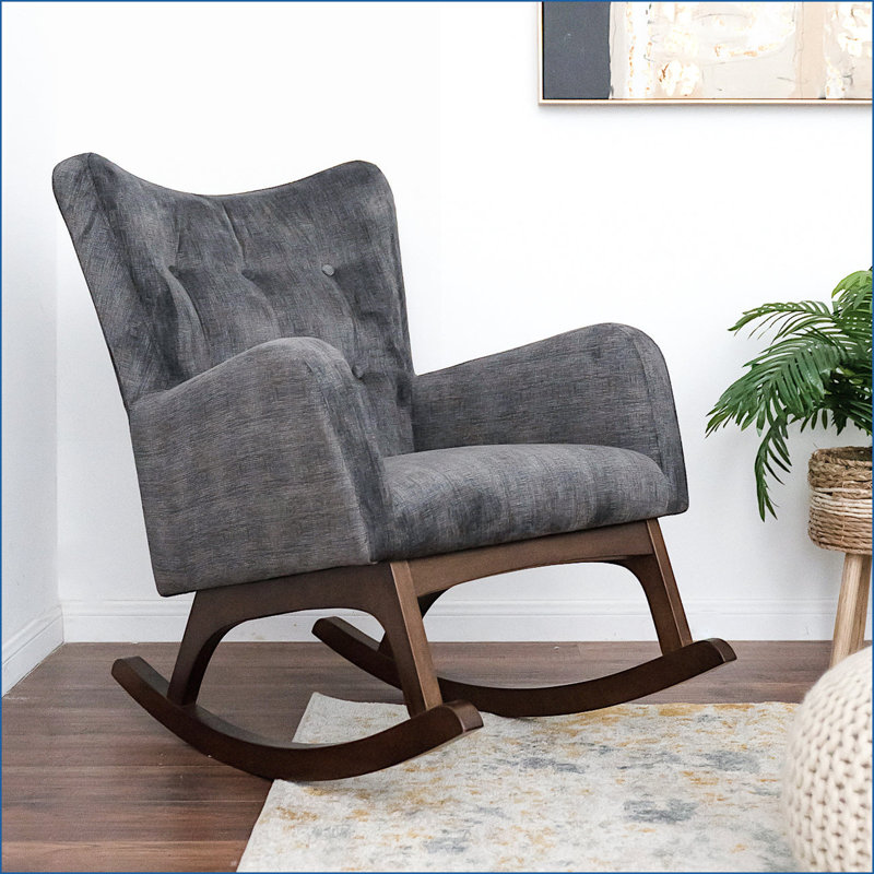 Chaise berçante avec structure en bois massif, tissu résistant aux taches, brun / gris foncé, 36 po x 26 po x 36,5 po | Tissu | Bois massif