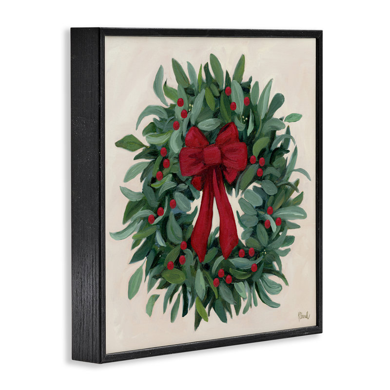 Ruban de houx avec couronne giclée, design par Kate Sherrill, H 12 po x l 12 po, Giclée encadrée noir minuit