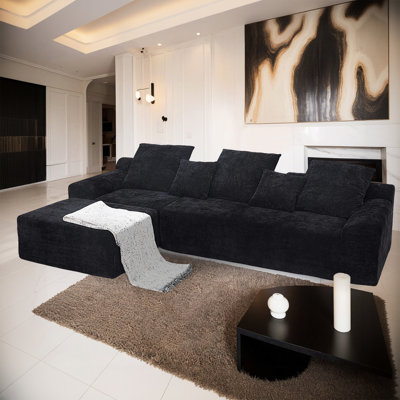 111.2" American Style L - Shaped Sectional, Black Chenille Fabric, 4 Seat, Easy Reconfiguration, And Cozy Charm Modern Seating With , Non Slip Feature, Streamlined Design, High Density Filler