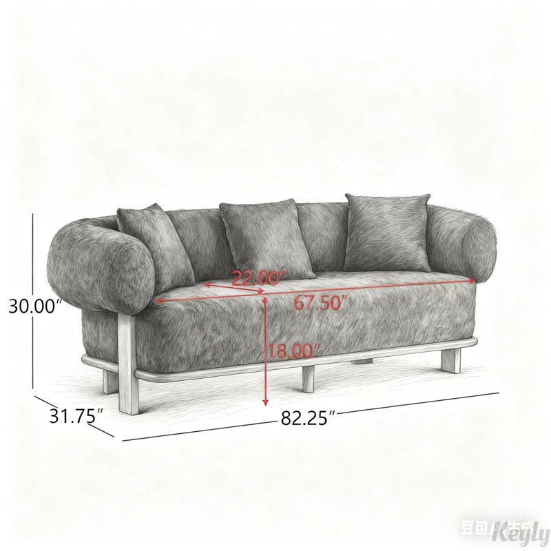 Round Arm Curved Sofa, Black