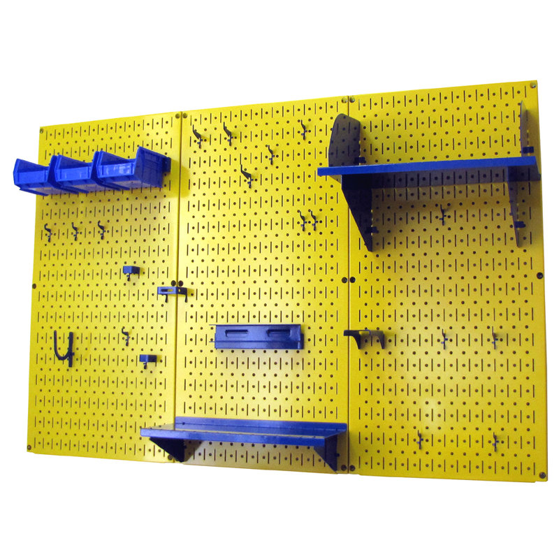 Pegboard Standard Tool Storage 32" H x 48" W Kit, Yellow and Blue