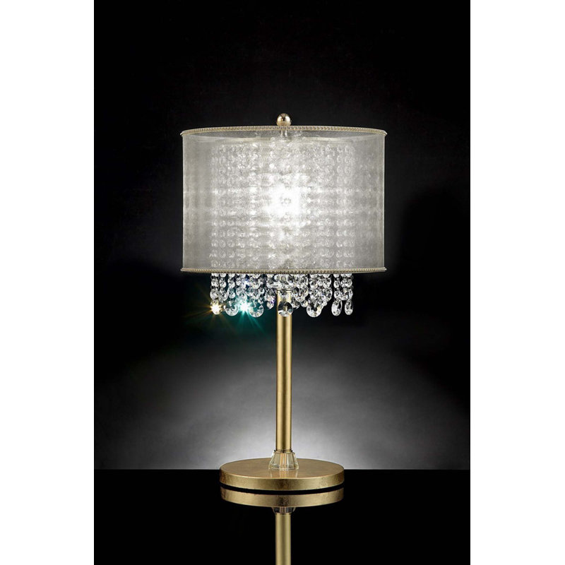Grande lampe de table 30 "en métal" Bhavya "avec finition dorée, abat-jour blanc