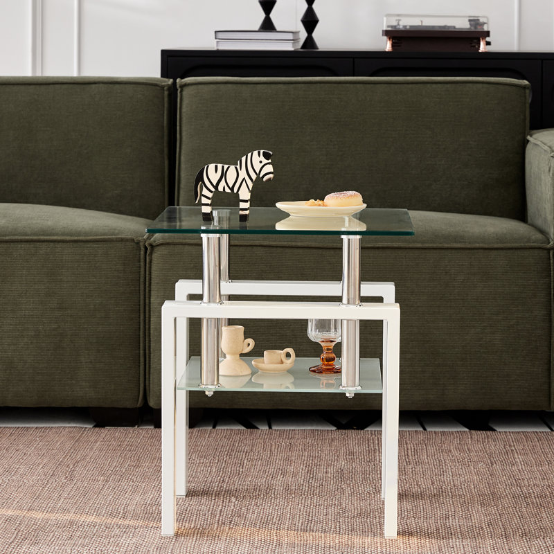 Table de salon en verre trempé transparent avec rangement, conception carrée, facile à nettoyer, convient à plusieurs pièces et espaces 2 combinaisons faciles