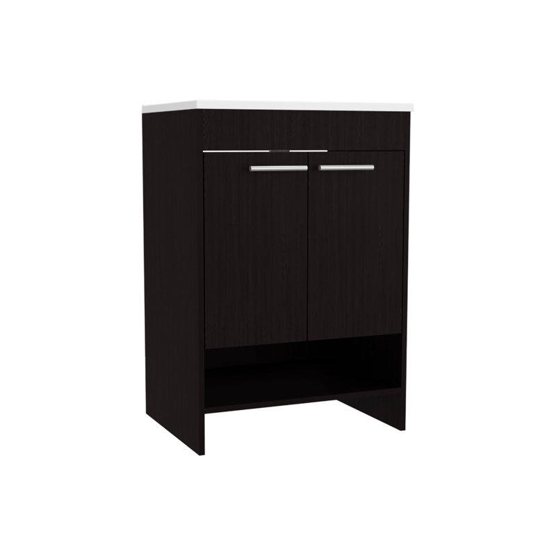 Sophia Floor Vanity 60" With Four Drawers And Two Open Shelves, Black 