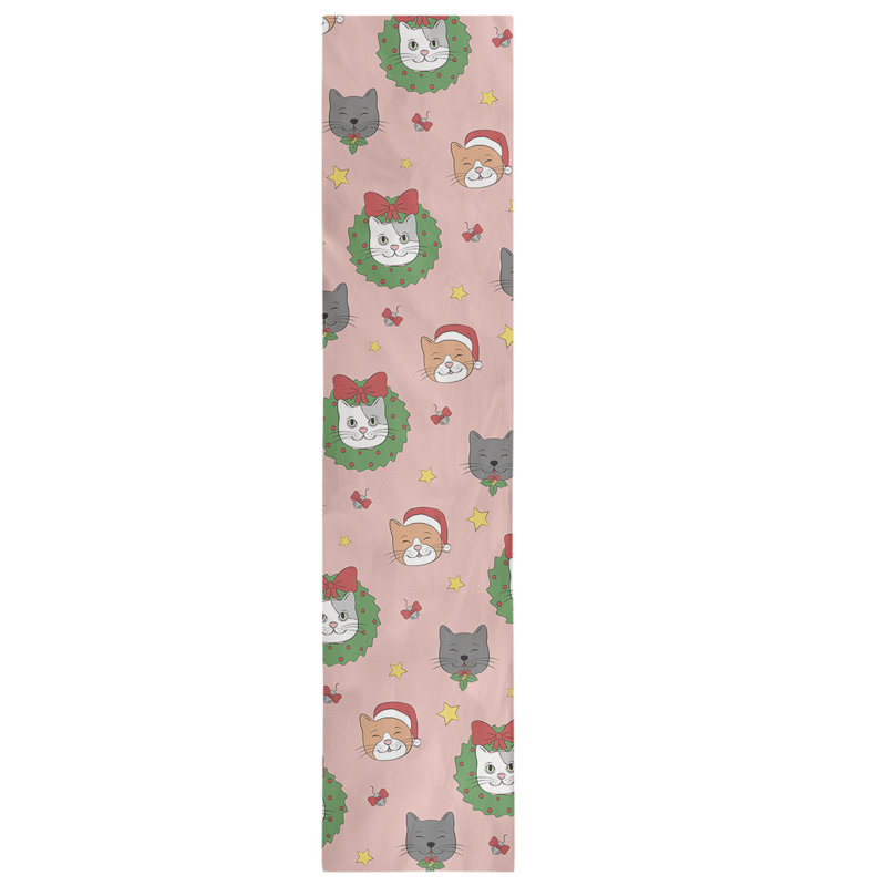 Chemin de table christmase hol christmas chats, L 72 po x l 16 po, Rose / rouge / vert, Mélange de coton