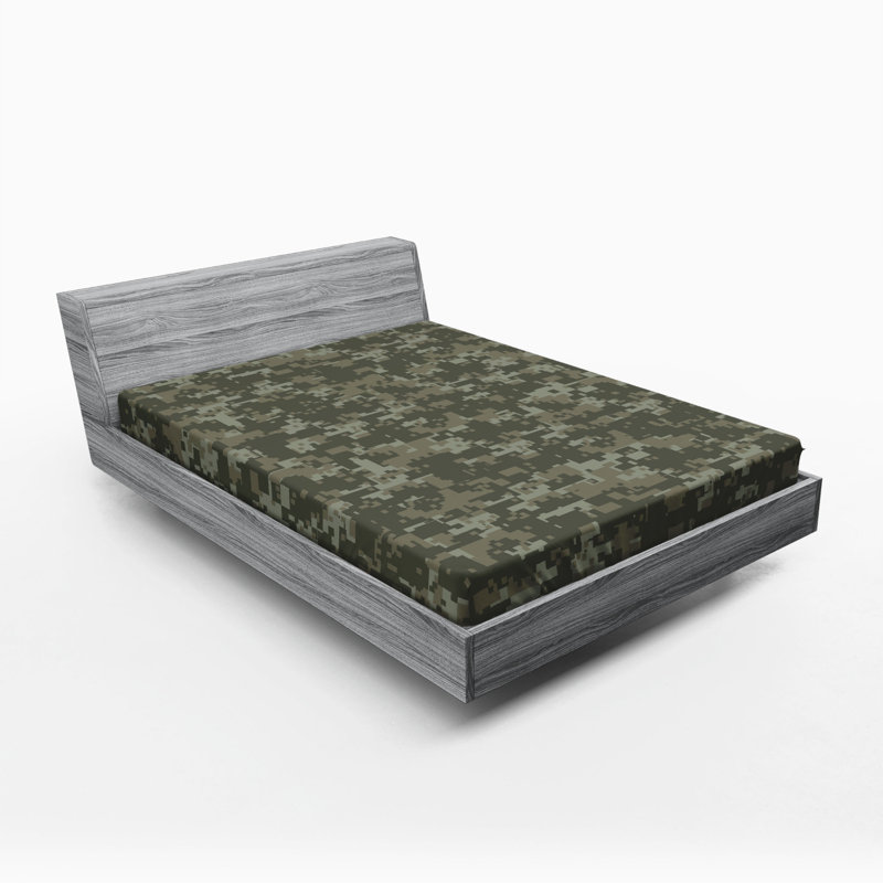 Microfiber Camouflage Fitted Sheet, Queen Fitted Sheet, Gray Camouflage 2