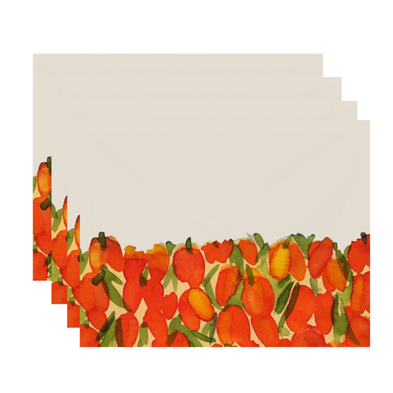 Ensemble de napperons en coton 4 pièces Sunset Tulip Garden, Orange