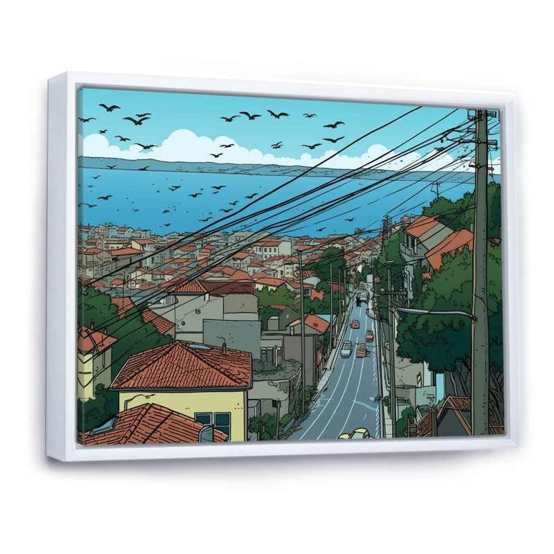 Bay Bay Hills of San Francisco sur impression sur toile, H 16 po x l 32 po, Cadre flottant blanc