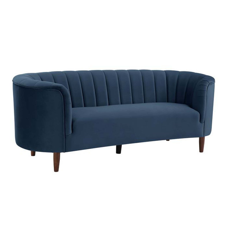 Yasha Upholstered Sofa with Tuxedo Arm, Blue Velvet, 32" H x 81" W x 33" D