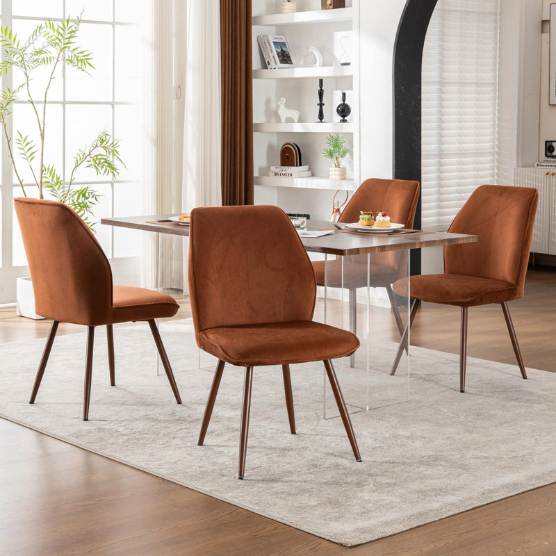 Chaises de salle à manger rembourrées en tissu Monno, Caramel, 4, Caramel