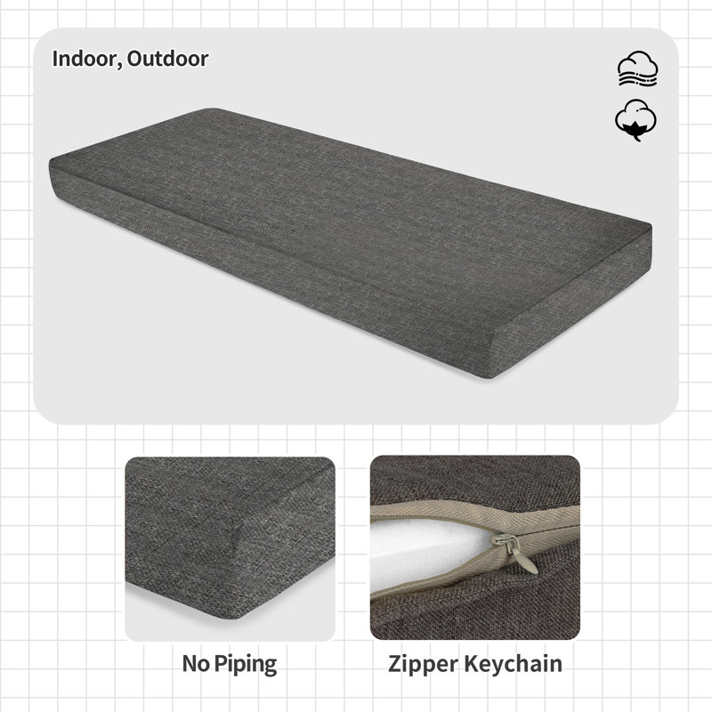 1'' H Customizable Bench Cushion For Indoor/Outdoor Furniture/Chair/Window Seat, Premium 75D High-Resilience Foam, Gray