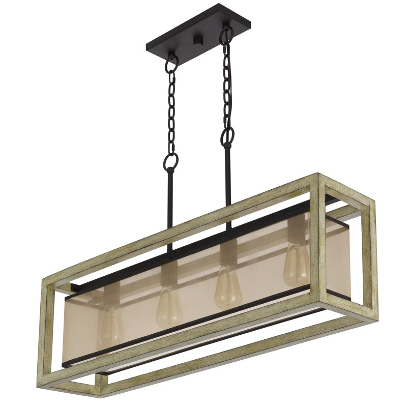 Lustre rectangulaire à 4 lumières pour îlot de cuisine avec détails en bois