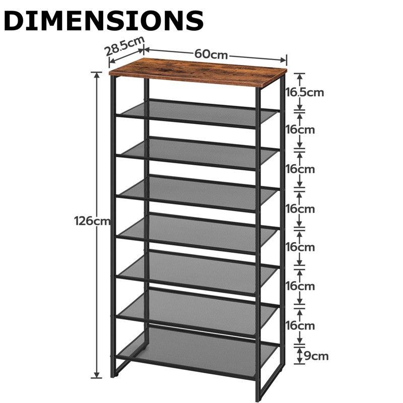 25 Pair Shoe Rack 8 Tier Industrial Rustic Brown Hallway Furniture