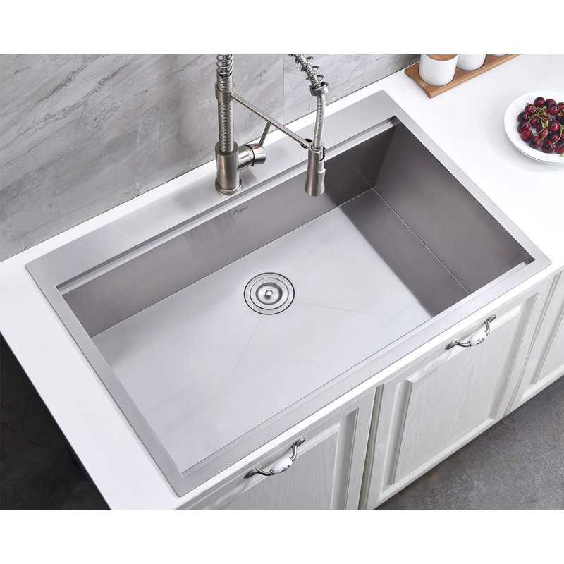 33'' L Single Bowl Stainless Steel Kitchen Sink, Silver