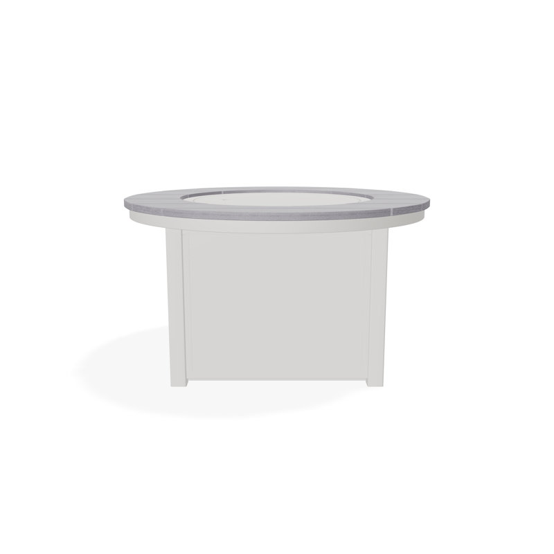 42" Round Rustic Polymer Fire Table with Propane Shelf, Snow