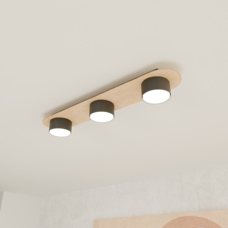 Sakaye Flush Mount, Matte Black/Wood