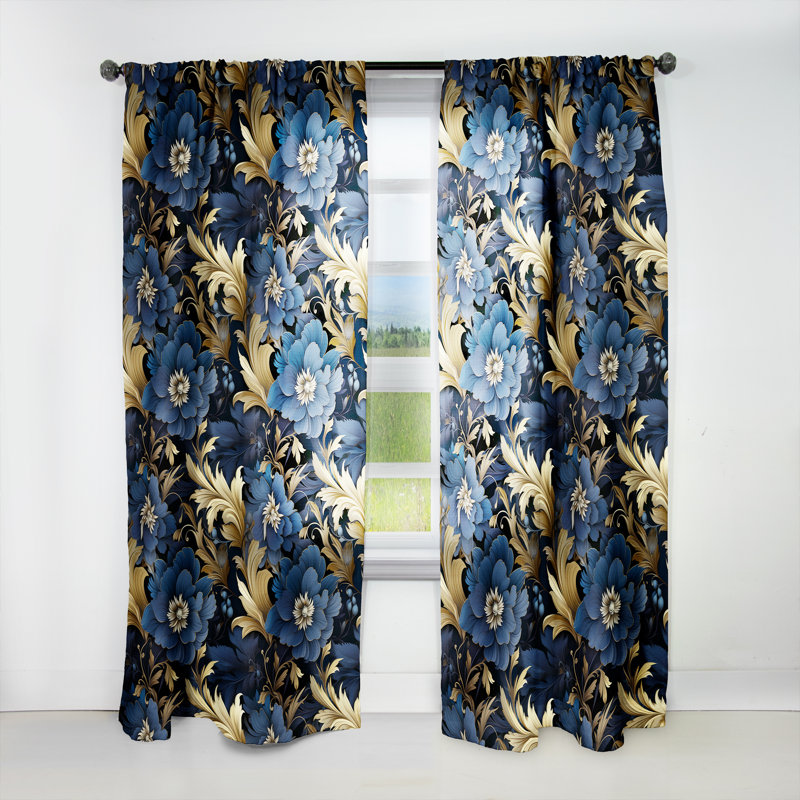 Mystical Blue Damask Mirage - Rideau damassé - Velours obscurcissant - 1 panneau, L 52 po x L 108 po
