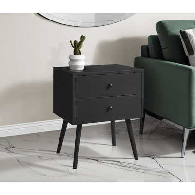 Table d'appoint, chambre à coucher, bout, salon, table de chevet, table d'appoint, tiroir de rangement, stratifié noir, moderne, contemporain