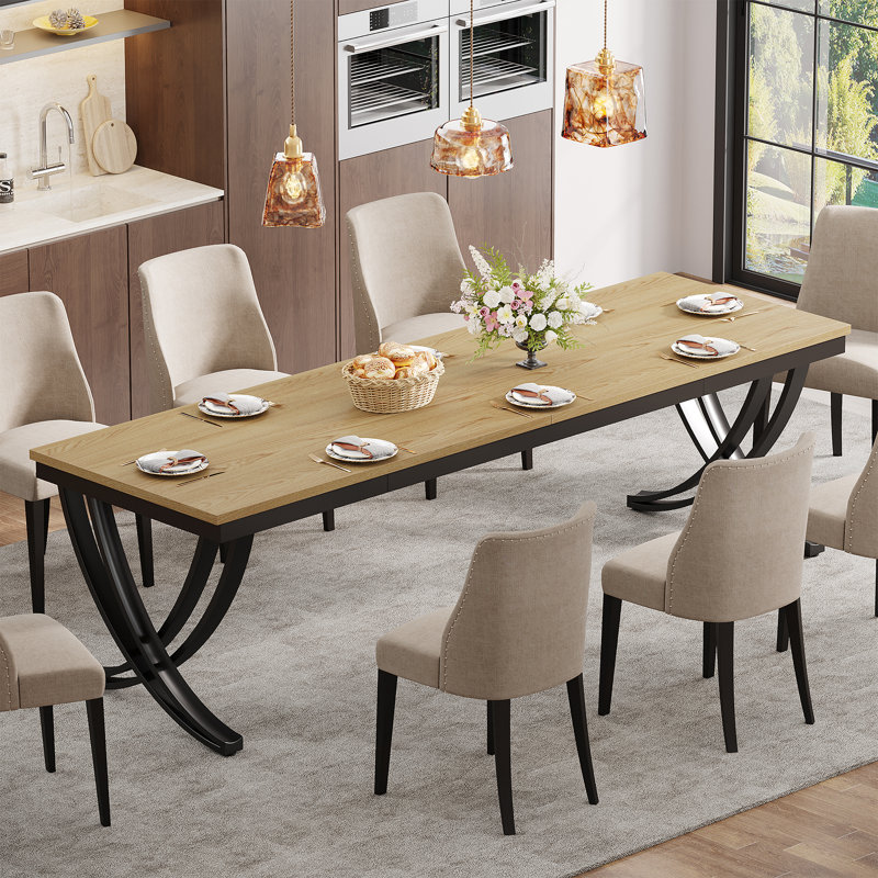 Dollis 78.74" Iron Dining Table （Whitout Chair), Black, Oak