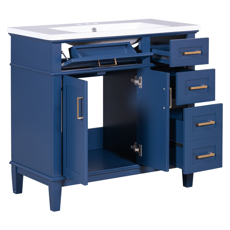 Akif 36'' Single Bathroom Vanity with Resin Top, Blue