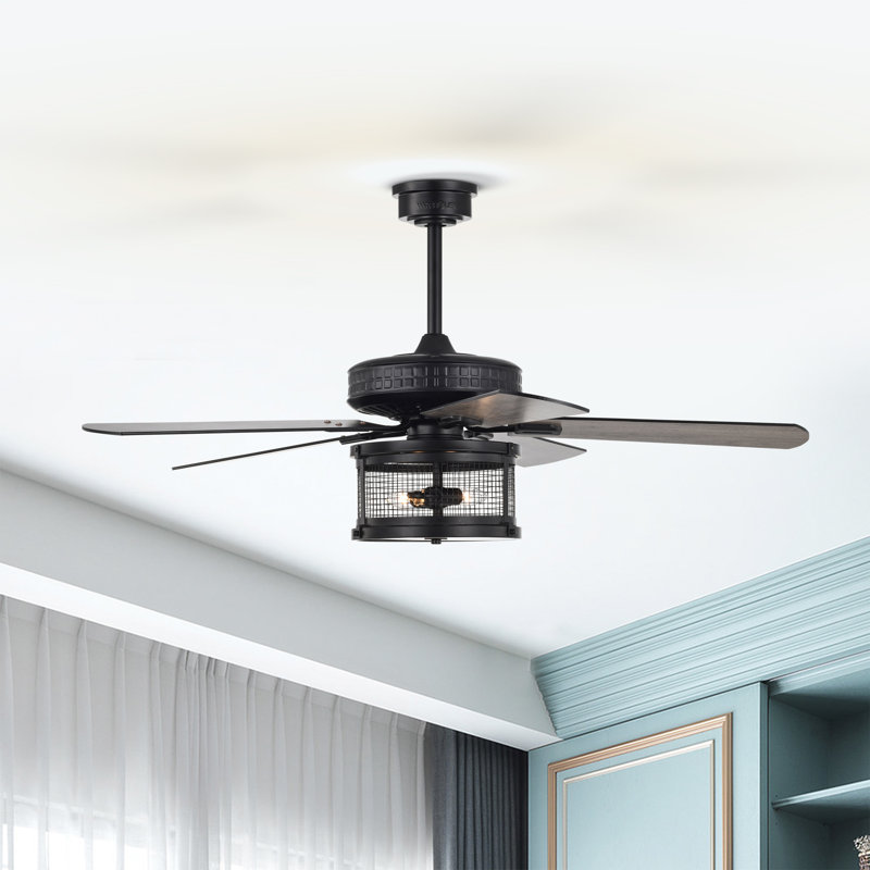 Absolom 52'' Ceiling Fan with Light Kit, Matte Black/Wood Grain